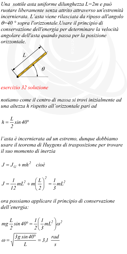 velocit di un'asta uniforme incernierata e libera di ruotare per gravit