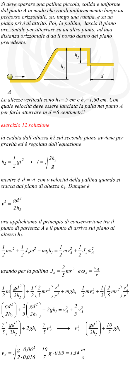 velocit di partenza di una palla che rotolando deve superare un dislivello