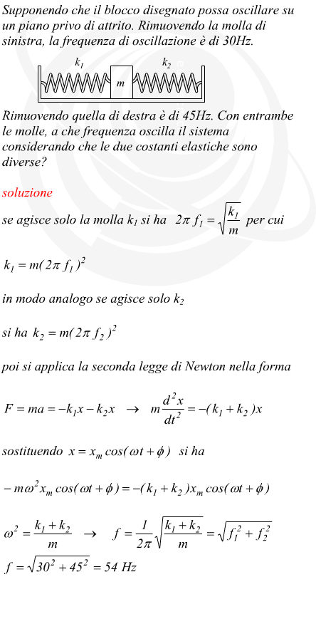 oscillazioni di una massa collegata a molle con costanti elastiche diverse