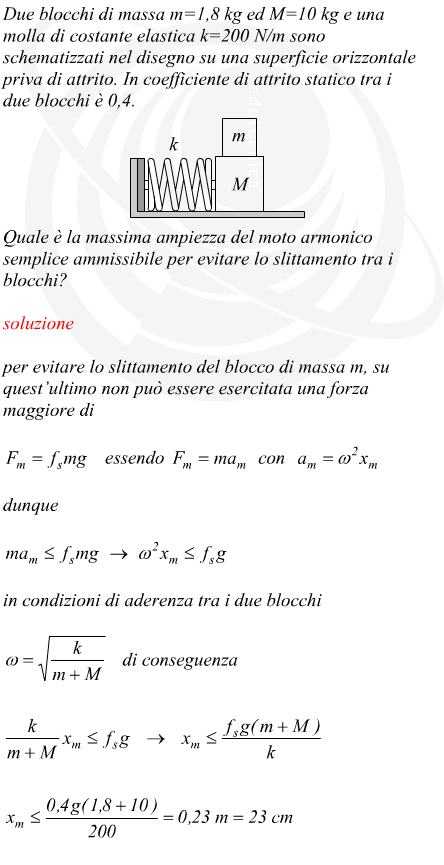 oscillatore armonico con due masse a contatto con attrito