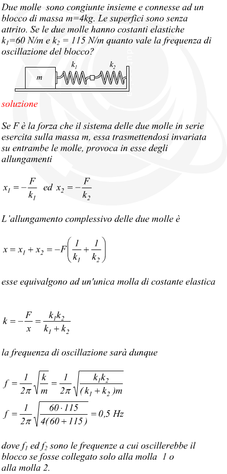 frequenza di oscillazione di due molle con costanti elastiche diverse in serie