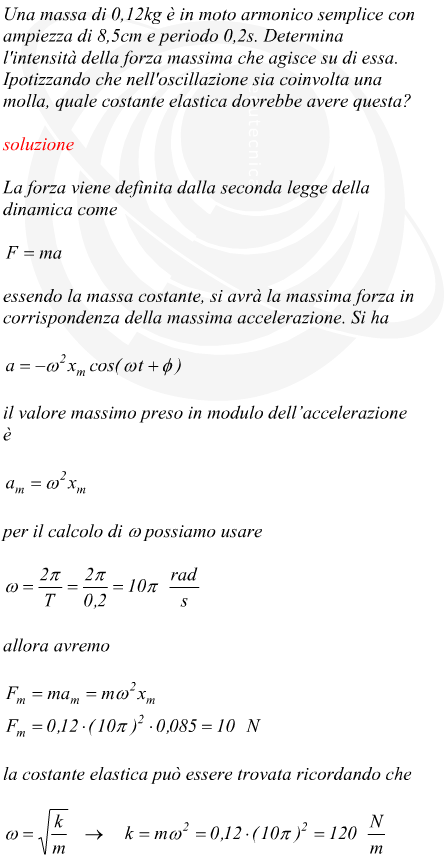 costante elastica data la massa, il periodo e l'ampiezza di oscillazione