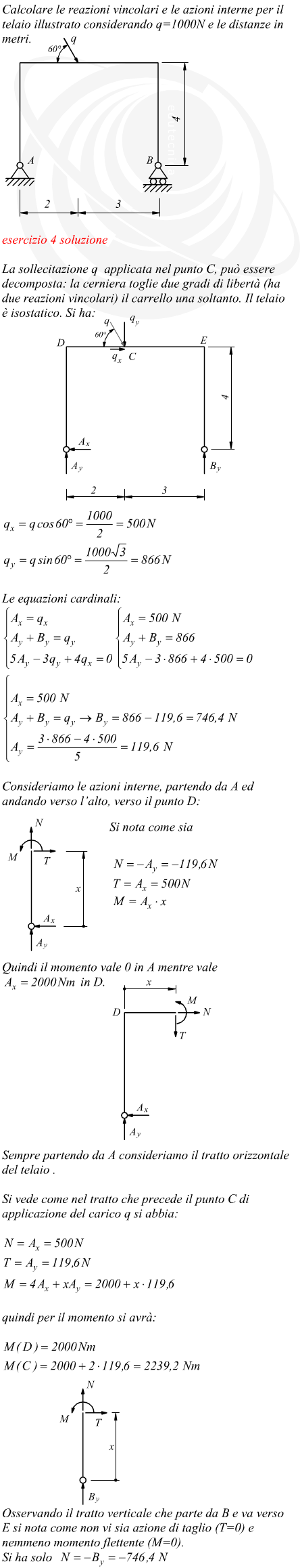 Esercizio risolto su struttura portale telaio isostatico