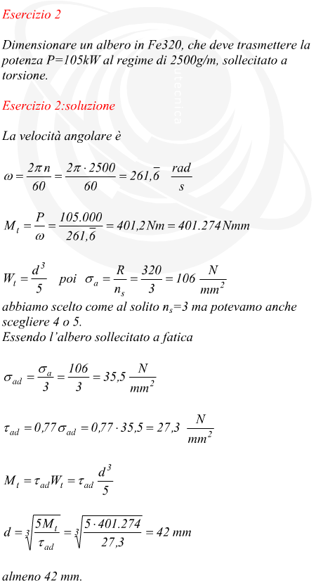 Dimensionamento albero in acciaio sollecitato a torsione in regime dinamico