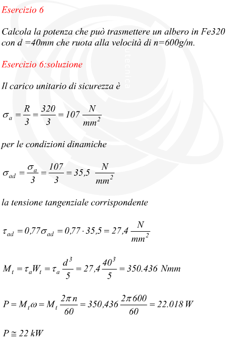 Potenza trasmessa da un albero rotante data la velocit ed il diametro