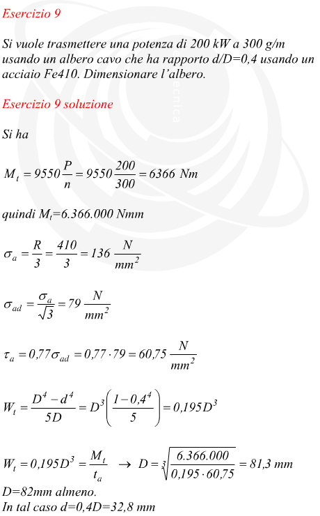 Dimensionamento di un albero sollecitato a torsione semplice