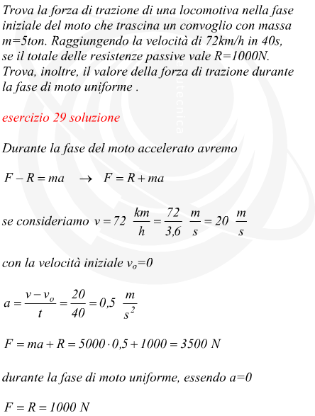 Forza di trazione di una locomotiva in fase di accelerazione e a velocit costante