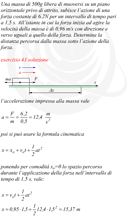 spazio percorso da una massa che partendo da una velocit costante viene assoggettata ad una forza