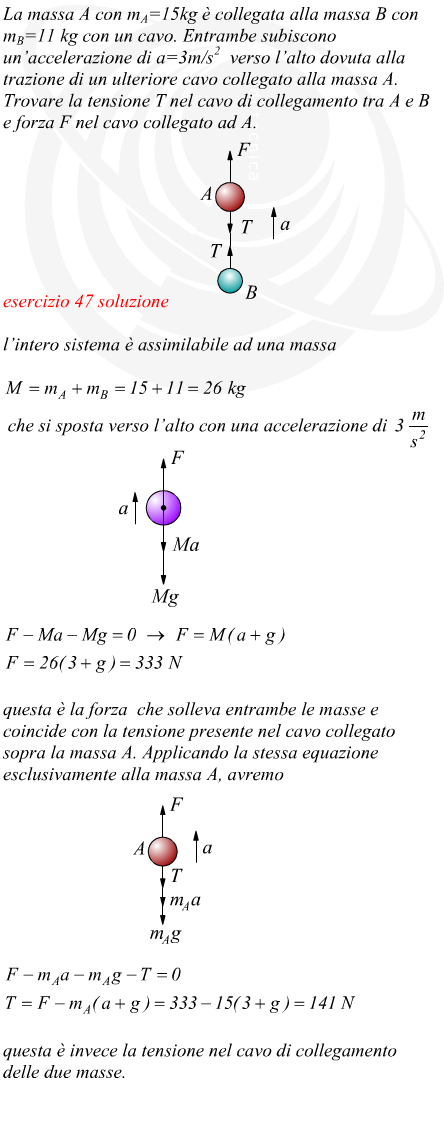 Tensione nel cavo di collegamento di due masse accelerate verso l'alto