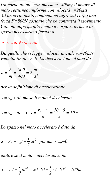 moto decelerato di un corpo tempo e spazio necessari