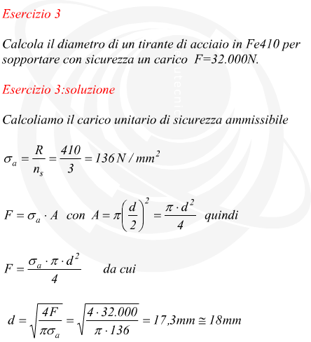 Calcolo delle dimensioni di un tirante di acciaio dato lo sforzo a trazione