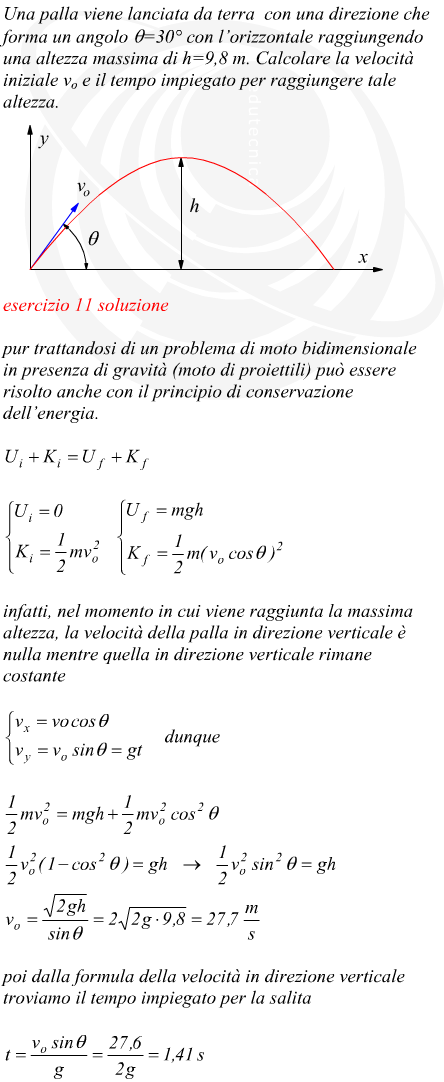 velocit iniziale e tempo impiegato per raggiungere l'altezza massima di una palla con principio di conservazione dell'energia.