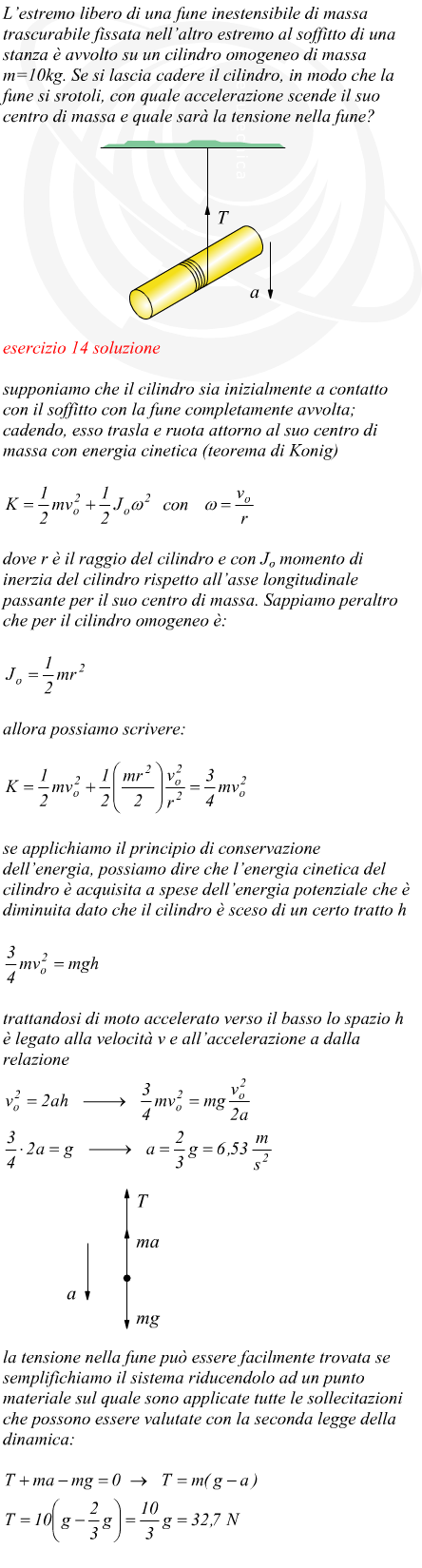 principio di conservazione dell'energia su cilindro in caduta avvolto su una fune