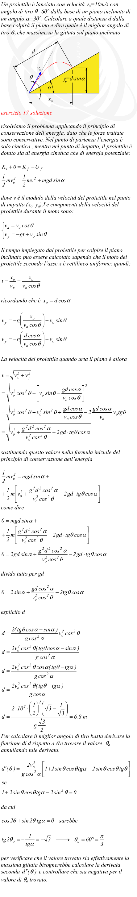 Distanza raggiunta da un proiettile sparato lungo un piano inclinato - principio di conservazione dell'energia