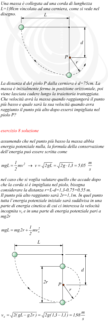 Conservazione dell'energia in sistema con pendolo e piolo