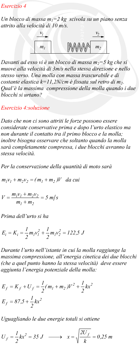 blocchi di massa nota che si urtano in presenza di una molla