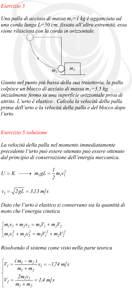 sfera collegata ad una corda che urta un blocco: velocit finale e iniziale