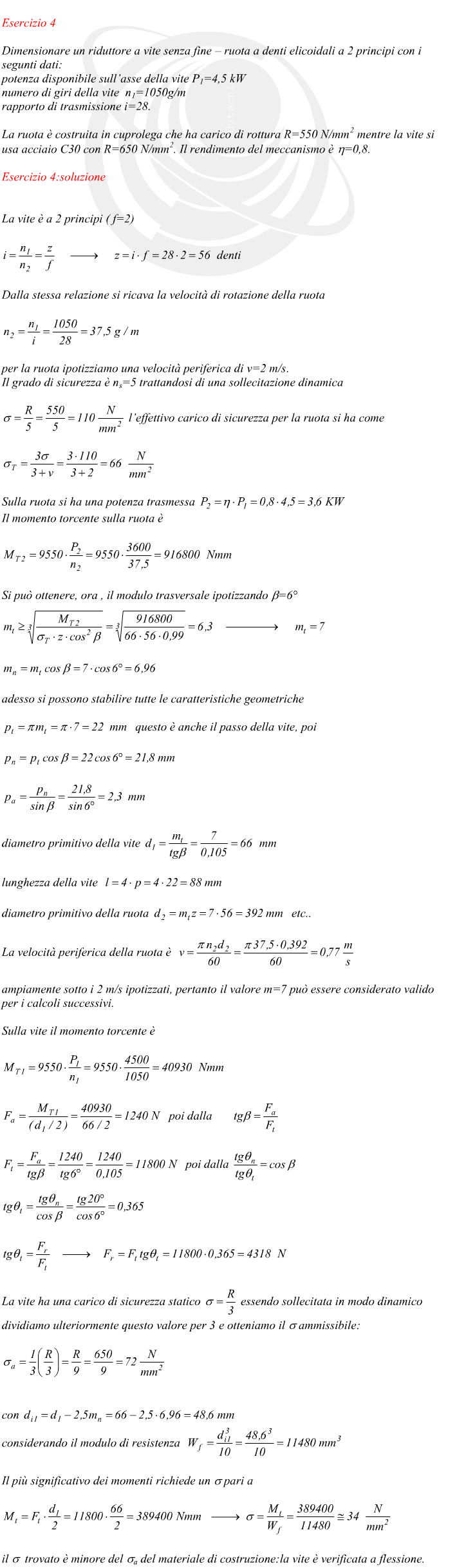 dimensionare un riduttore a vite senza fine