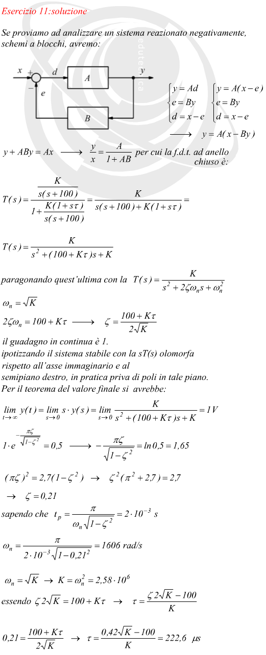 Risposta nel dominio del tempo di un sistema reazionato