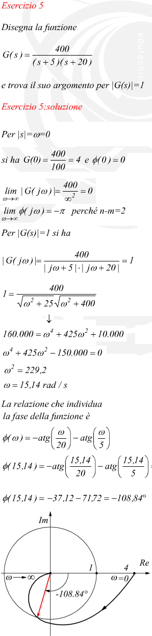 Per |s|=w=0 si ha perché n-m=2 Per |G(s)|=1 si ha La relazione che individua la fase della funzione è